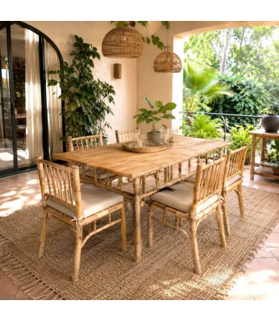 Mesa comedor rectangular de bambú natural estilo étnico Mdmhogar