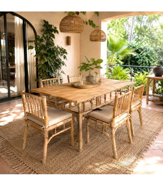 Mesa comedor rectangular de bambú natural estilo étnico Mdmhogar