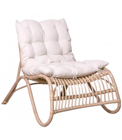 Butaca cómoda de bambú natural con cojín blanco algodón