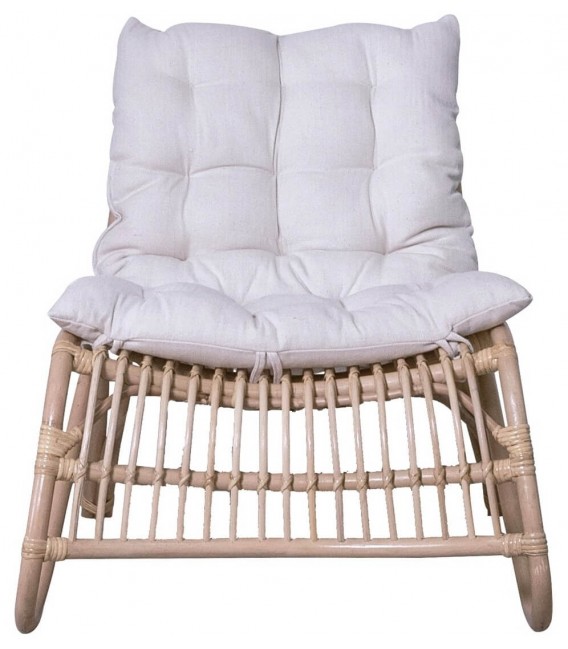 Butaca cómoda de bambú natural con cojín blanco algodón 1