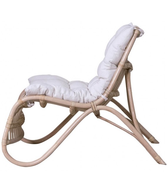 Butaca cómoda de bambú natural con cojín blanco algodón 2