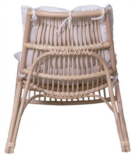 Butaca cómoda de bambú natural con cojín blanco algodón 3