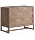 Cómoda de madera maciza de olmo y ratán con 3 cajones