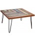 Mesa centro cuadrada madera recuperada decapada multicolor y metal