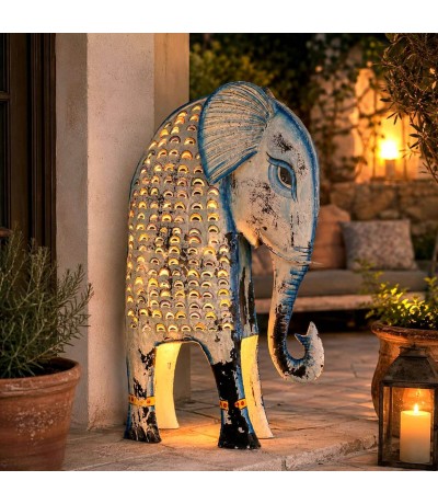 Porta velas XL de metal multicolor con elefante étnico Mdmhogar