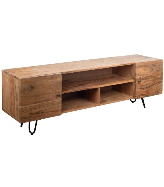 Mueble de televisión de madera maciza de acacia y metal negro