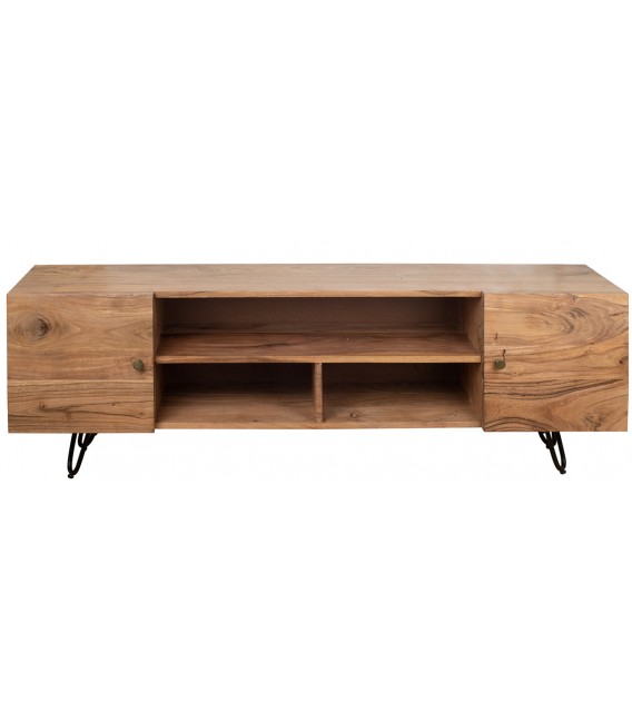 Mueble de televisión de madera maciza de acacia y metal negro 1