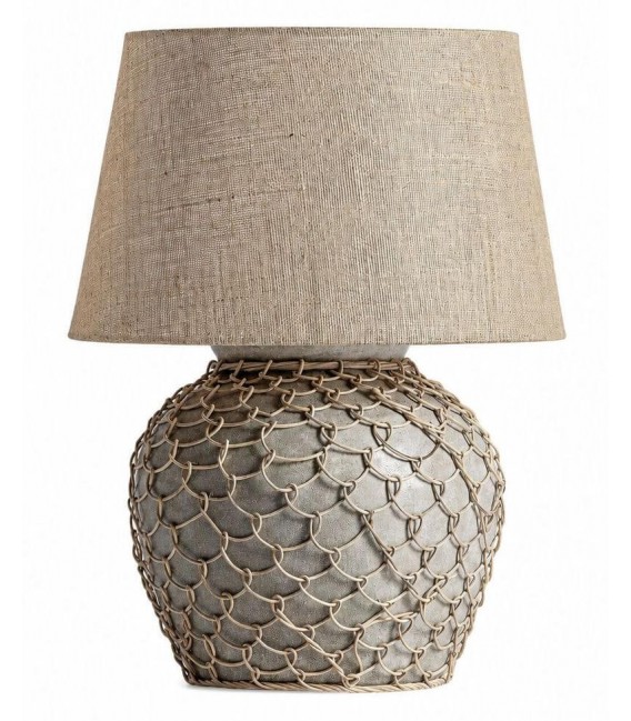 Lámpara XL de cemento gris, ratán y yute natural