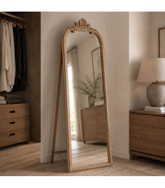 Espejo vestidor de pie en madera maciza tallada natural Mdmhogar