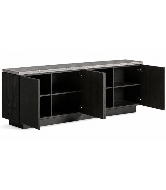 Aparador grande de madera de fresno negro con travertino gris 2