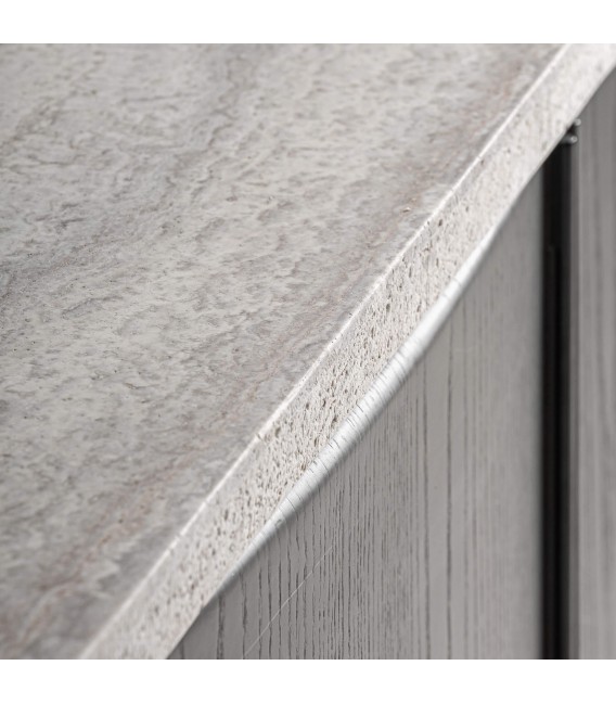Aparador grande de madera de fresno negro con travertino gris 7
