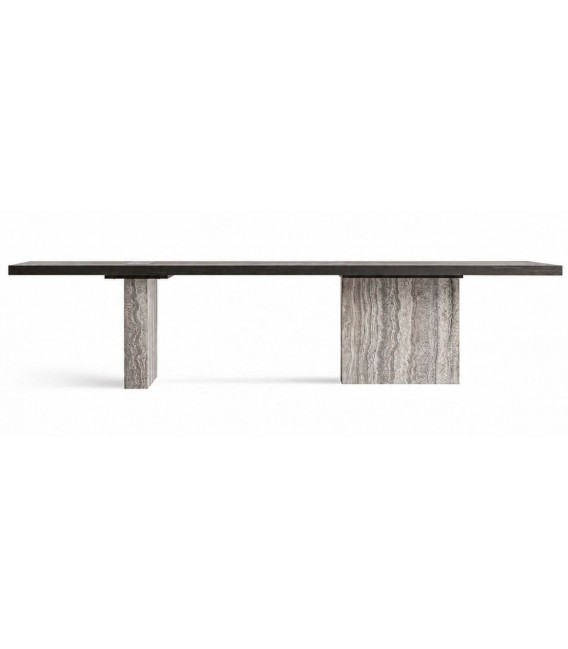 Mesa comedor XXXL de madera de fresno negro y travertino