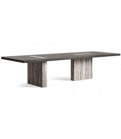 Mesa comedor XXXL de madera de fresno negro y travertino 1