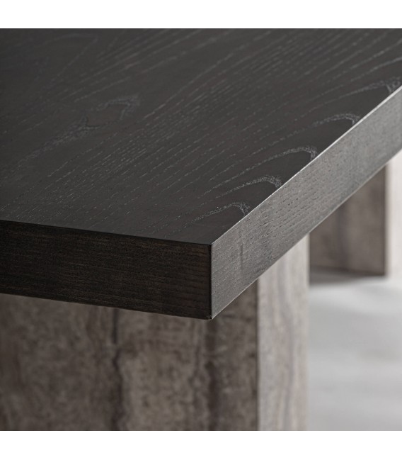 Mesa comedor XXXL de madera de fresno negro y travertino 2