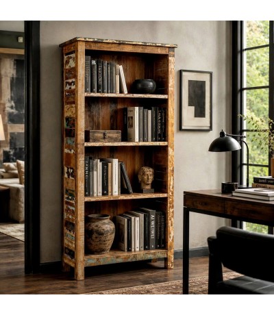 Estantería de madera maciza recuperada decapada multicolor Mdmhogar