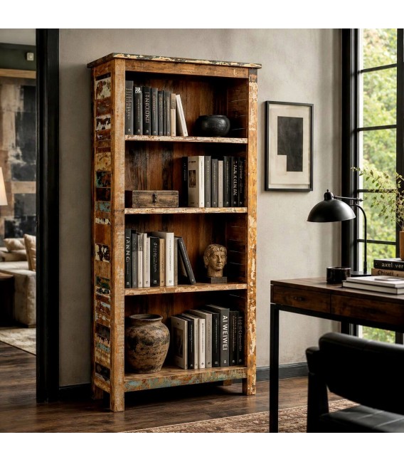 Estantería de madera maciza recuperada decapada multicolor Mdmhogar