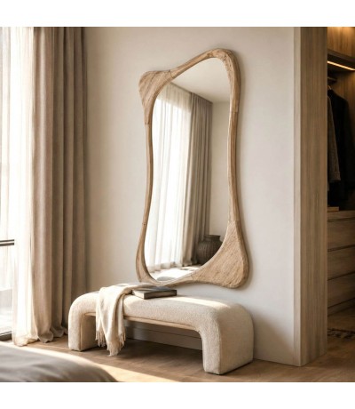 Espejo vestidor pequeño de madera maciza de teca estilo boho Mdmhogar