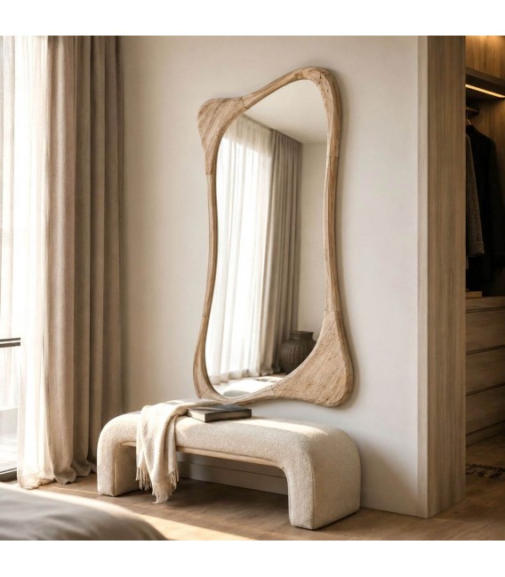 Espejo vestidor pequeño de madera maciza de teca estilo boho Mdmhogar