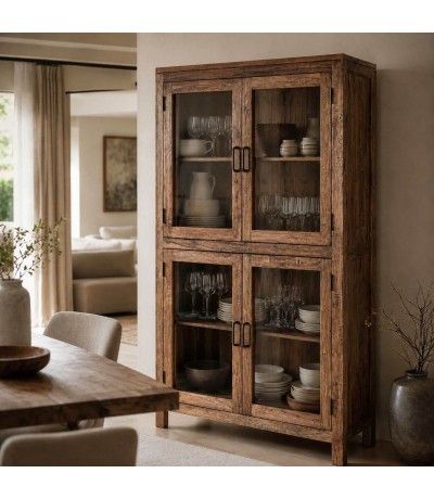 Vitrina boho de madera recuperada y 4 puertas de cristal Mdmhogar