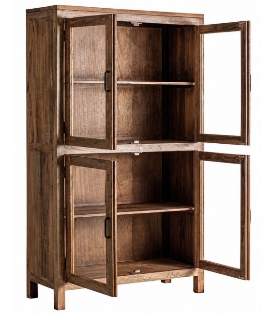 Vitrina boho de madera recuperada y 4 puertas de cristal 2