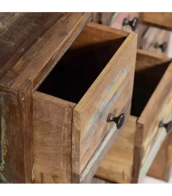 Cómoda pequeña de madera recuperada con 9 cajones decapada multicolor 3