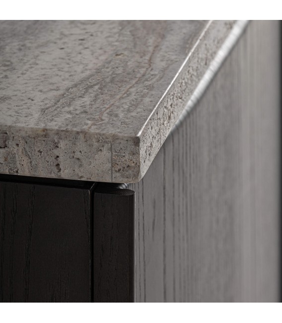 Mueble de TV grande de madera de fresno negro y travertino gris 4