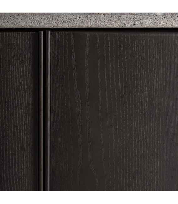 Mueble de TV grande de madera de fresno negro y travertino gris 6