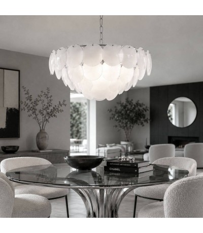 Lámpara techo acero cromado y cristal blanco 5 luces moderna Mdmhogar