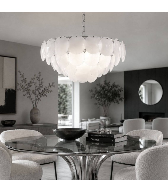 Lámpara techo acero cromado y cristal blanco 5 luces moderna Mdmhogar