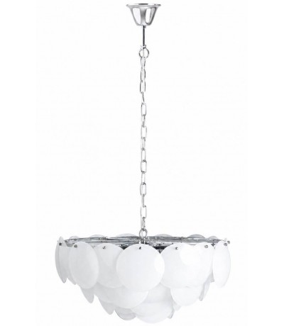 Lámpara techo acero cromado y cristal blanco 5 luces moderna