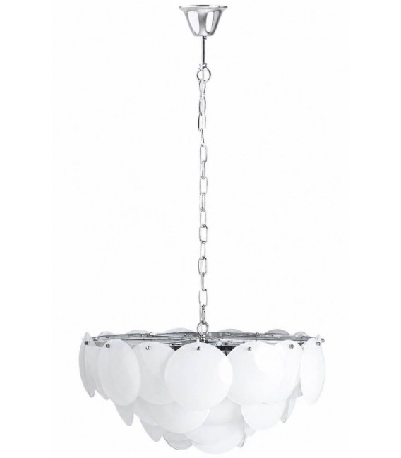 Lámpara techo acero cromado y cristal blanco 5 luces moderna