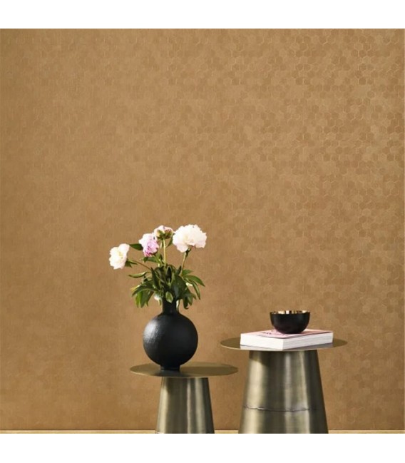 Papel pintado vinilo geométrico ocre contemporáneo metalizado Mdmhogar
