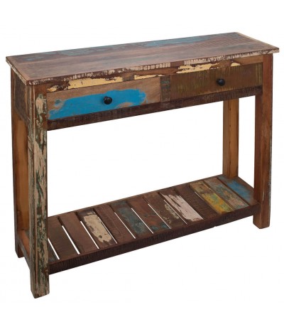 Consola entrada madera maciza decapada multicolor natural vintage 1