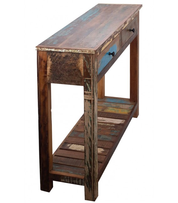 Consola entrada madera maciza decapada multicolor natural vintage 3