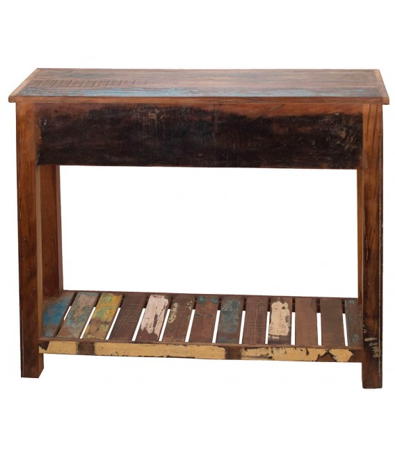 Consola entrada madera maciza decapada multicolor natural vintage 4