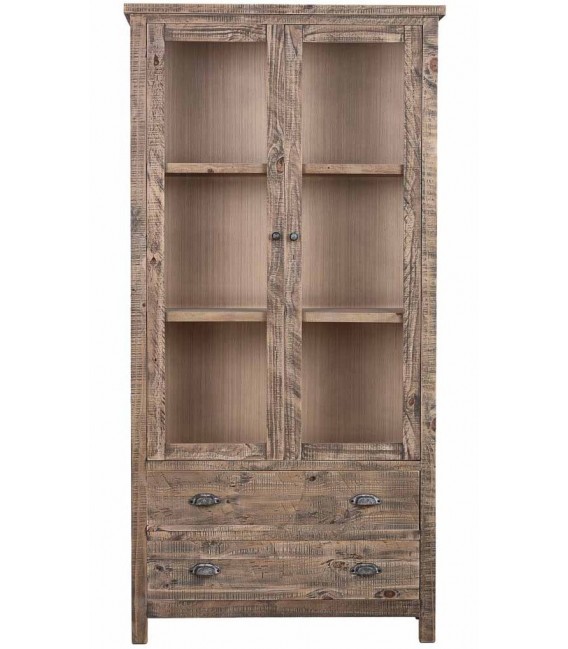 Vitrina de madera maciza de pino con dos puertas y cajones rústica 1