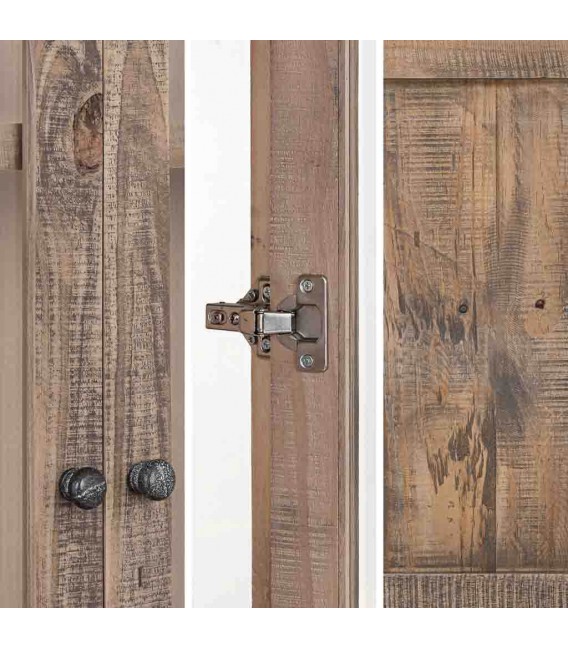 Vitrina de madera maciza de pino con dos puertas y cajones rústica 6