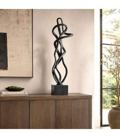 Figura decorativa alta negra en resina y metal estilo moderno Mdmhogar