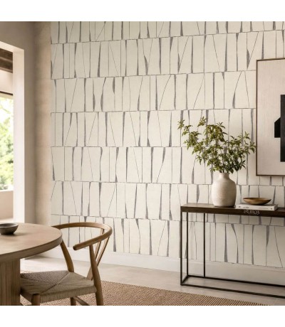 Papel pintado geométrico beige y gris estilo contemporáneo Mdmhogar