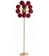 Lámpara pie 12 luces metal dorado y cristal rojo art decó
