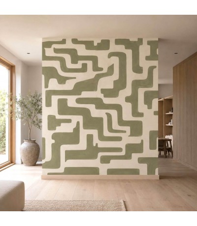 Mural papel pintado beige y verde moderno acabado semi mate Mdmhogar
