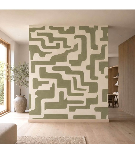 Mural papel pintado beige y verde moderno acabado semi mate Mdmhogar
