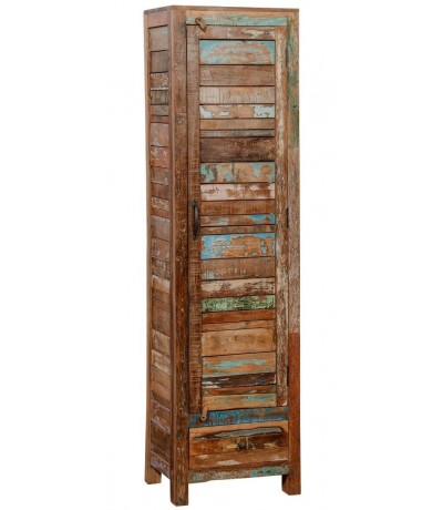ARMARIO ALACENA PEQUEÑO 51 X 40 X 185 FLANTA MADERA MACIZA DECAPADA MULTICOLOR