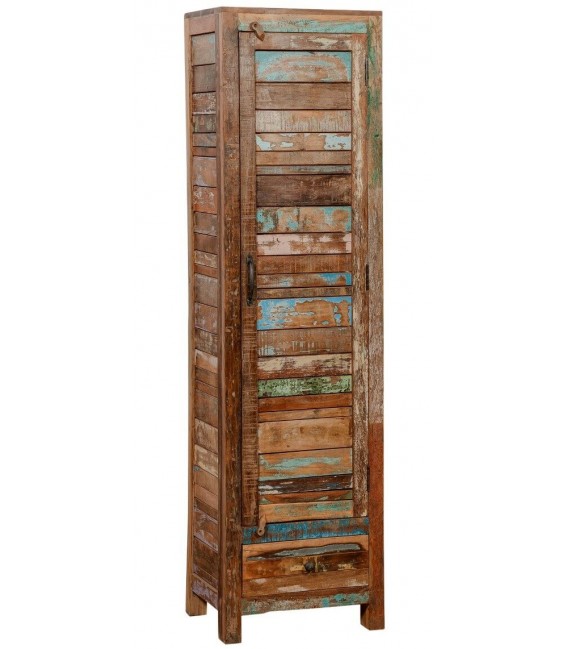 ARMARIO ALACENA PEQUEÑO 51 X 40 X 185 FLANTA MADERA MACIZA DECAPADA MULTICOLOR