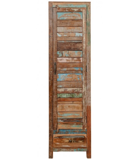 ARMARIO ALACENA PEQUEÑO 51 X 40 X 185 FLANTA MADERA MACIZA DECAPADA MULTICOLOR