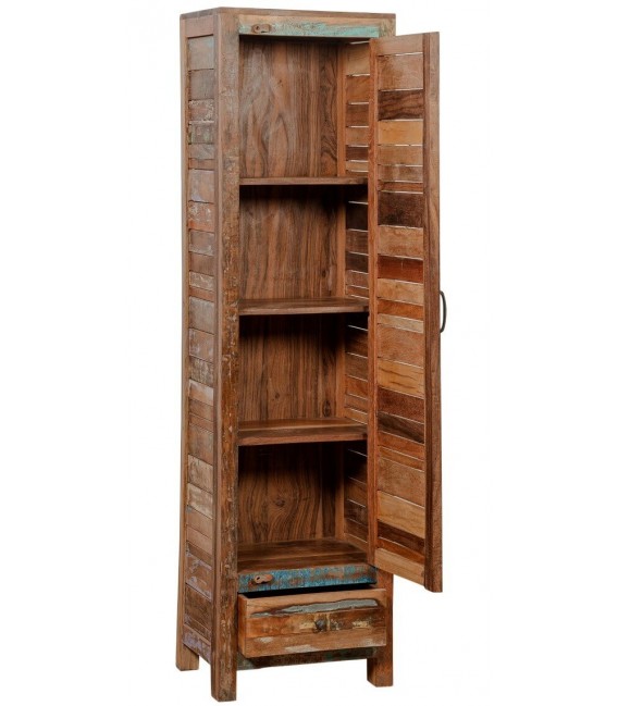 ARMARIO ALACENA PEQUEÑO 51 X 40 X 185 FLANTA MADERA MACIZA DECAPADA MULTICOLOR