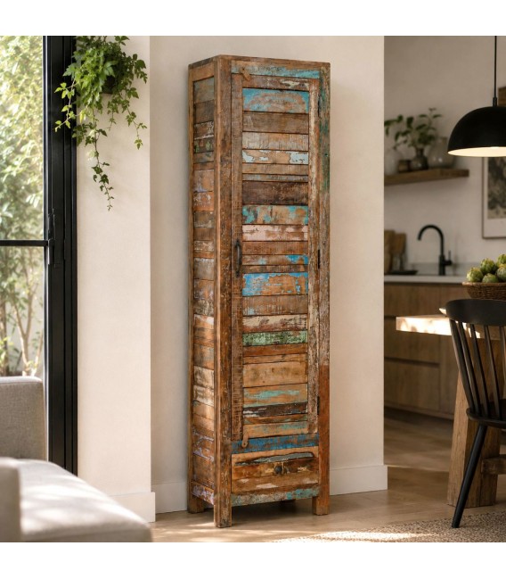 Armario alacena madera maciza decapada con puerta vintage Mdmhogar