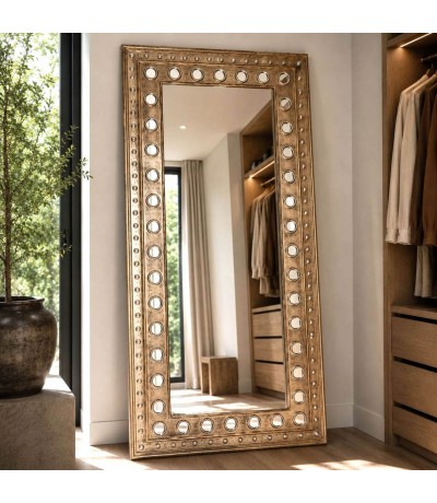 Espejo rectangular grande en resina oro patinado y plata art deco Mdmhogar