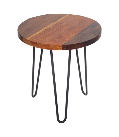 Mesita auxiliar madera acacia nogal con patas en metal negro1