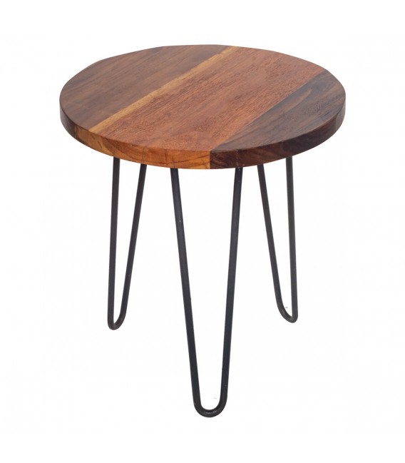 Mesita auxiliar madera acacia nogal con patas en metal negro1